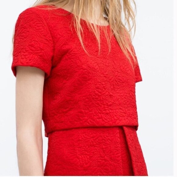 ZARA Red double layer jacquard dress Size XS - Picture 6 of 16